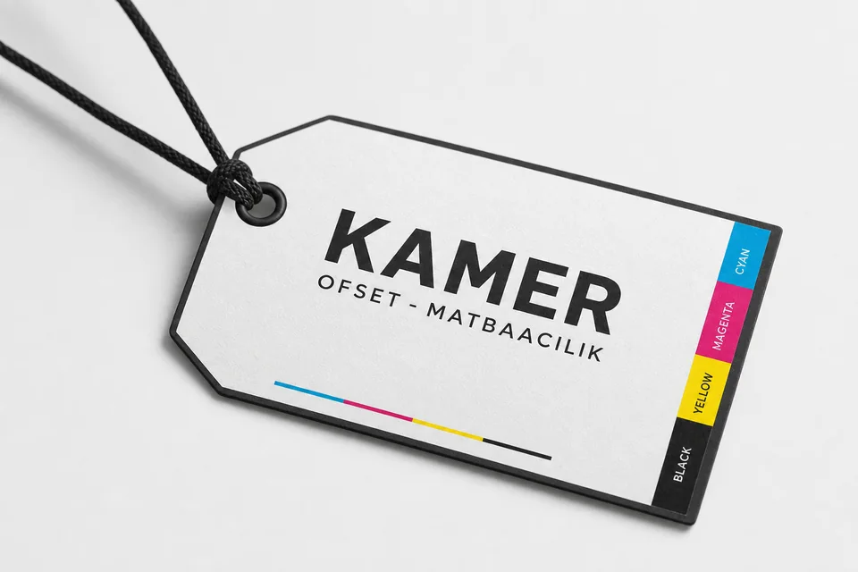 Siyah ipli, dikdörtgen logo baskılı karton etiket